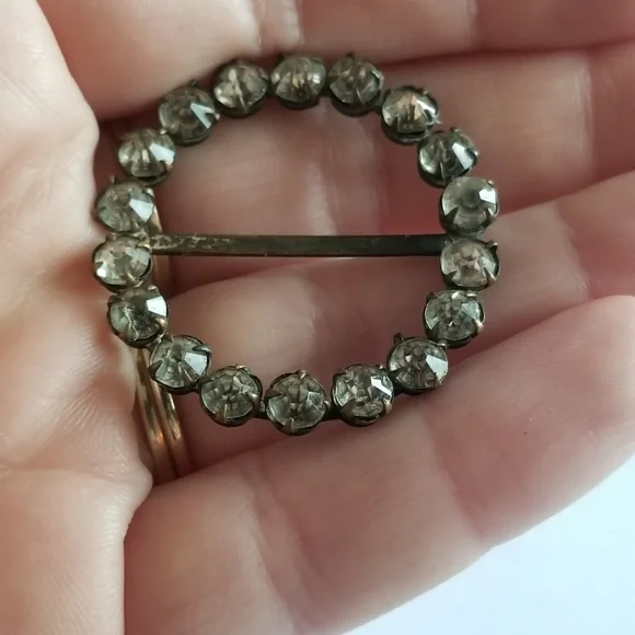 Vintage halo scarf ring silver tone paste stones rhinestones scarf clip - Picture 11 of 14